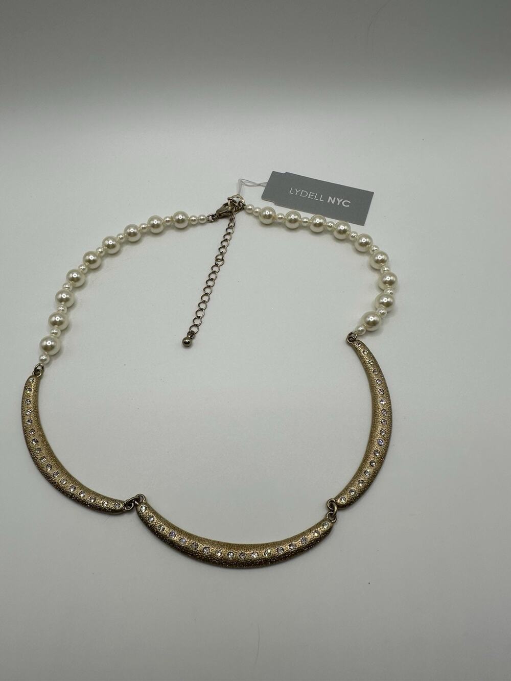 NWT LYDELL NYC Gold Tone & Acrylic Pearl Collar Necklace 16”